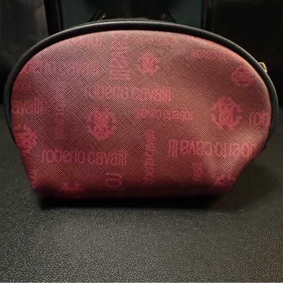 roberto cavalli small cosmetic toiletry bag | makeup case burgundy maroon - Picture 2 of 16